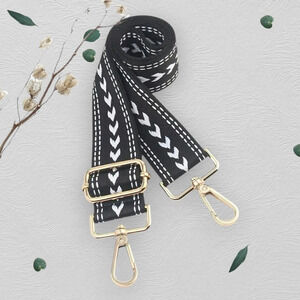 Boho‎ Chevron Black White Adjustable Bag Strap With Gold Hardware